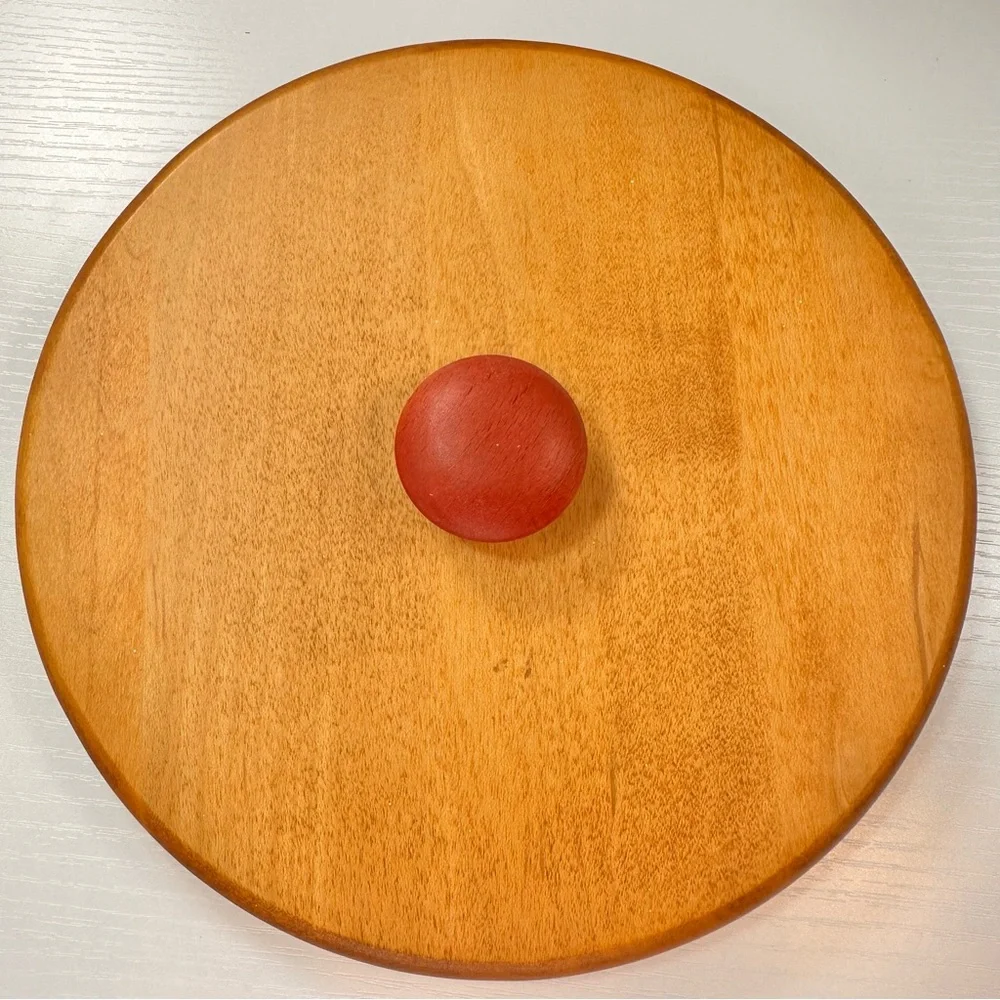 Longaberger Round Basket with Handle and Wooden Lid, Red Knob